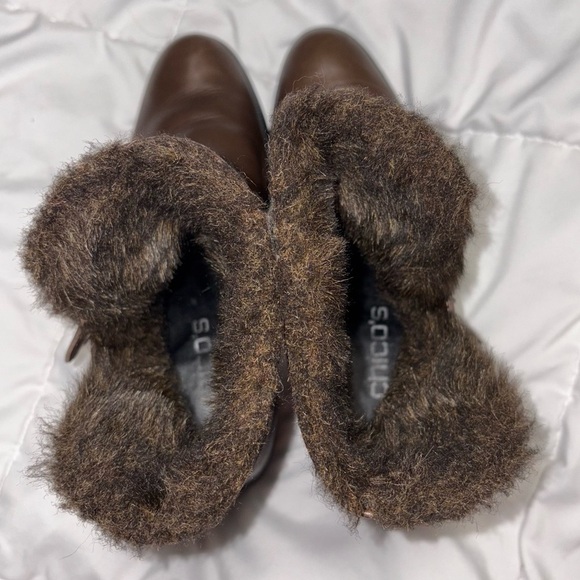 Chicos brown leather faux fur ankle boot Sloucy fold over Size 7.5 - Picture 7 of 9